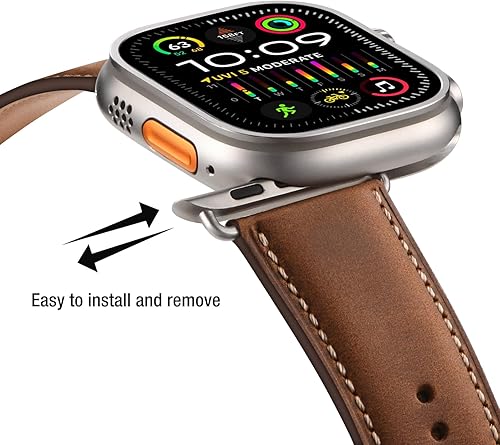 Miniatura 4 de SUNFWR Correas de cuero compatibles con Apple Watch Band 1.929 in 1.772 in 1.732 in 1.654 in para hombres y mujeres, correa de repuesto de cuero