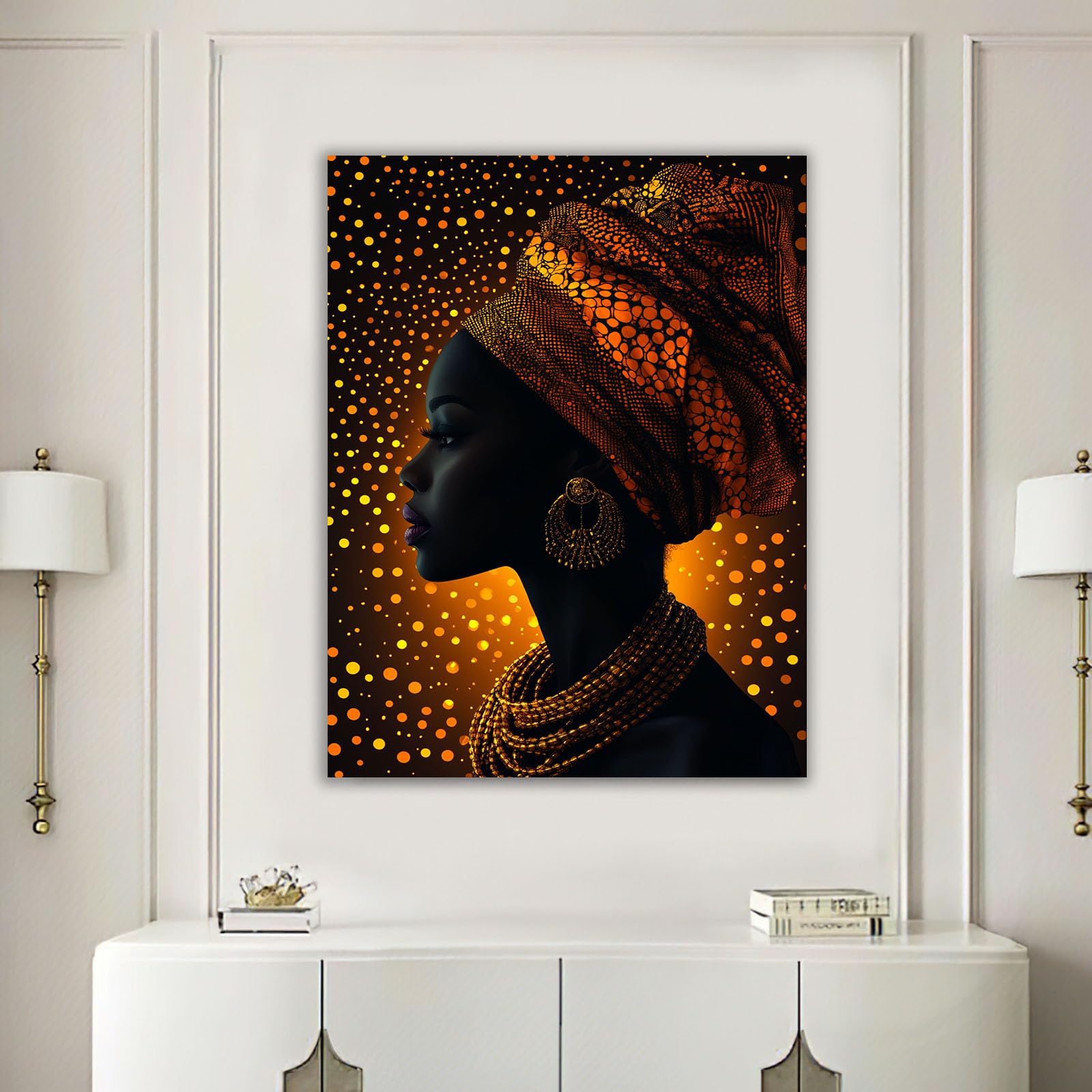BOHUO Wandbilder Afrikanische Frau Bild Leinwand XXL Bunter Minimalismus Moderne Weibliches Wohnzimmer, Schlafzimmer, Home Decoration Poster(Gold 78)-70x100cm Gerahmt
