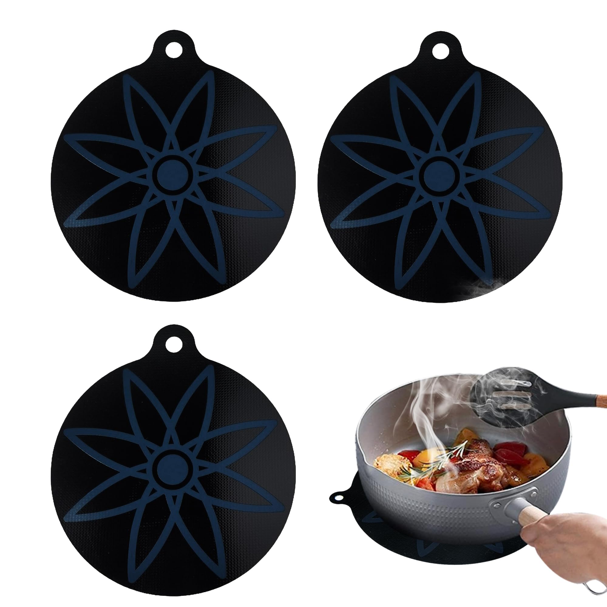 Induction Plate Protector, 3 Pieces Ceramic Induction Protector, Thermal Colour Changing, Silicone Induction Plate Protective Mat, Anti-Slip, Anti-scratch, 24 x 26 cm