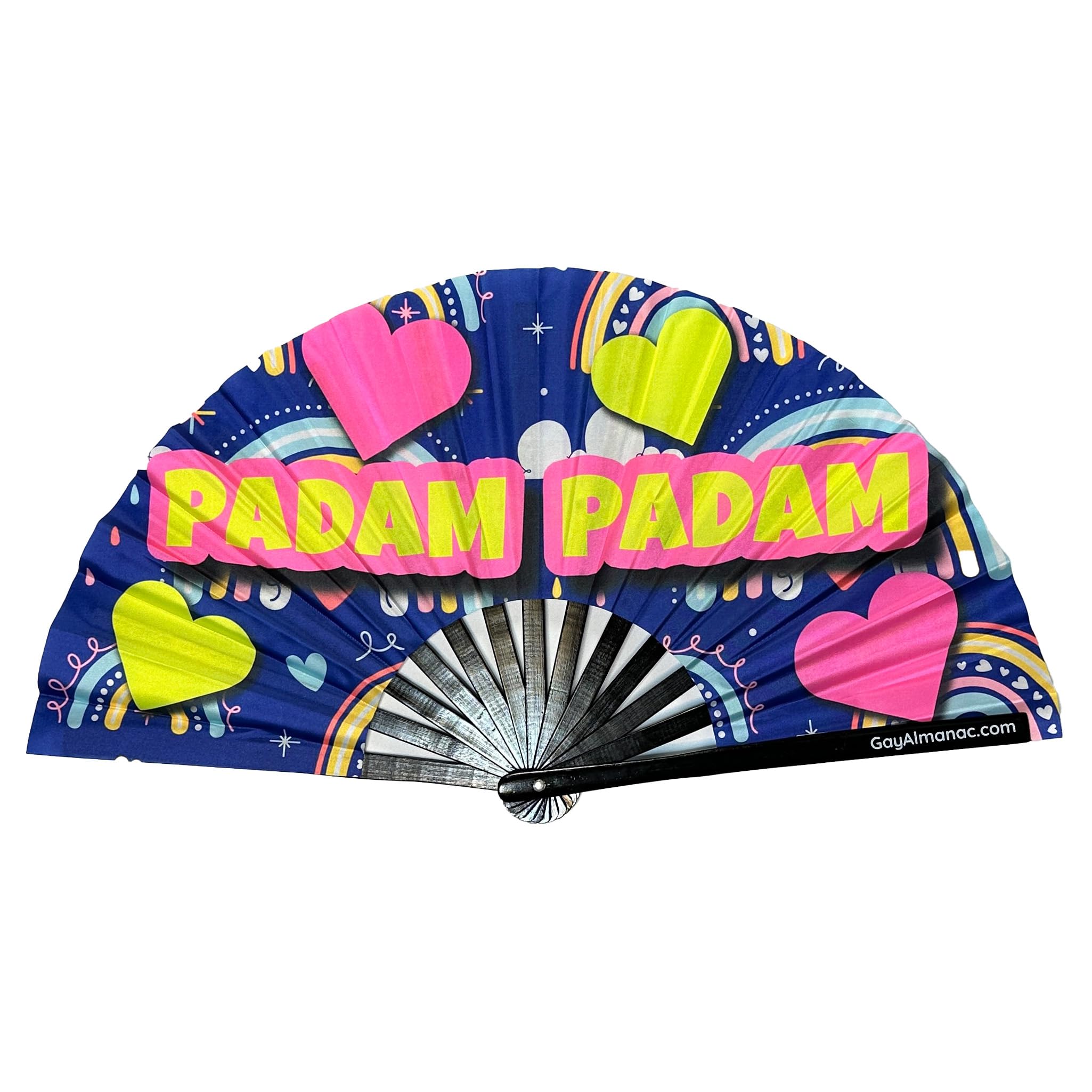 PandaTak Pride Festival Handheld Fan – Large 13" Bamboo Hand Fan Foldable with UV Reactive Ink – Funny Rave Accessory for Parties, Concerts, and