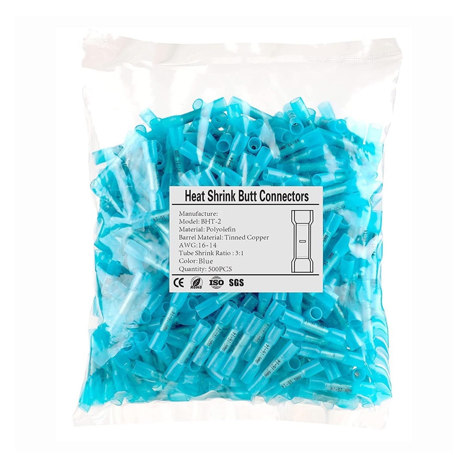 500 Conectores termorretráctiles, Alambre, Kit eléctrico de Empalme de engarzado Aislado Impermeable.(Blue)