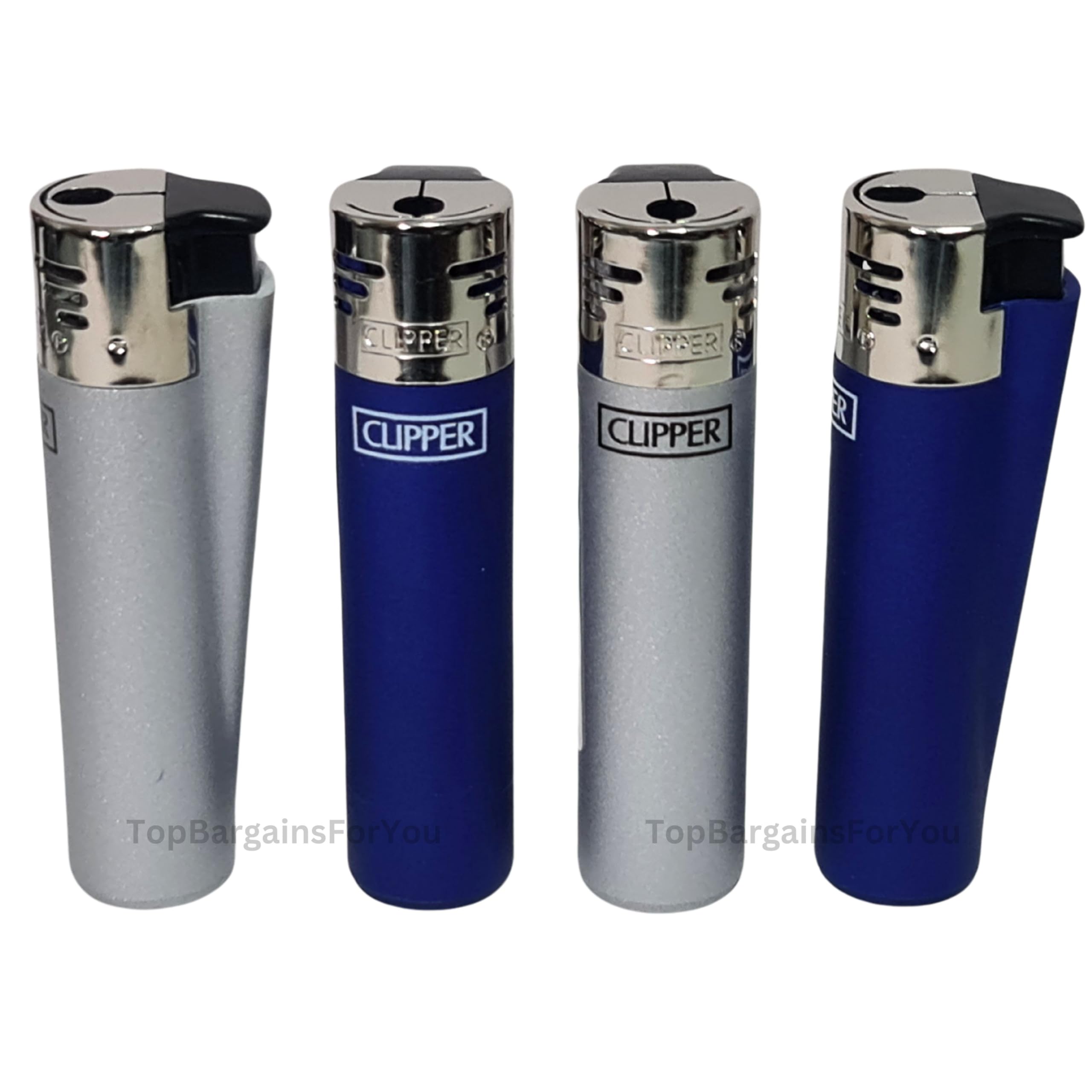 Zactly - Clipper Lighter Set Standard Flame Electronic Various Premium Design, Silver Top Gas Refillable Lighters - LIMITED EDITION (Blue & Silver)
