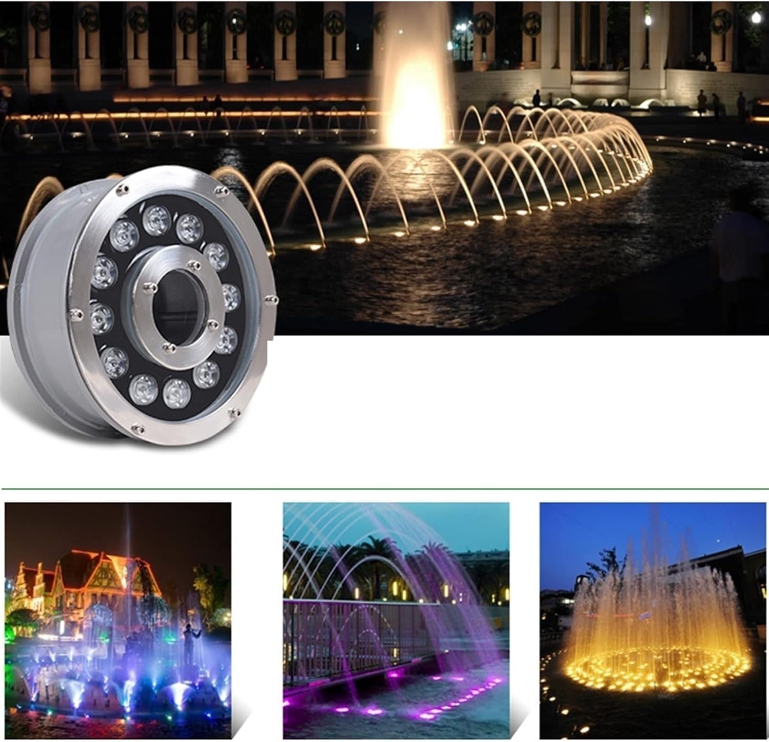 LED U-Bahn-Licht Tauch-LED-Brunnen-Licht, LED-Ring Unterwasser-Brunnen Licht, wasserdicht Landschaftseinstrahlung mit mittleren Löchern für Garten, Rasen, Draussen(Rgb+remote,18W(12V))