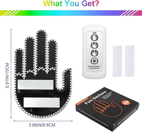 Miniatura 9 de LECART Luz de gestos de coche de 7 colores, luz LED de mano con control remoto, luces de dedo para automóvil, colorida y divertida iluminación de