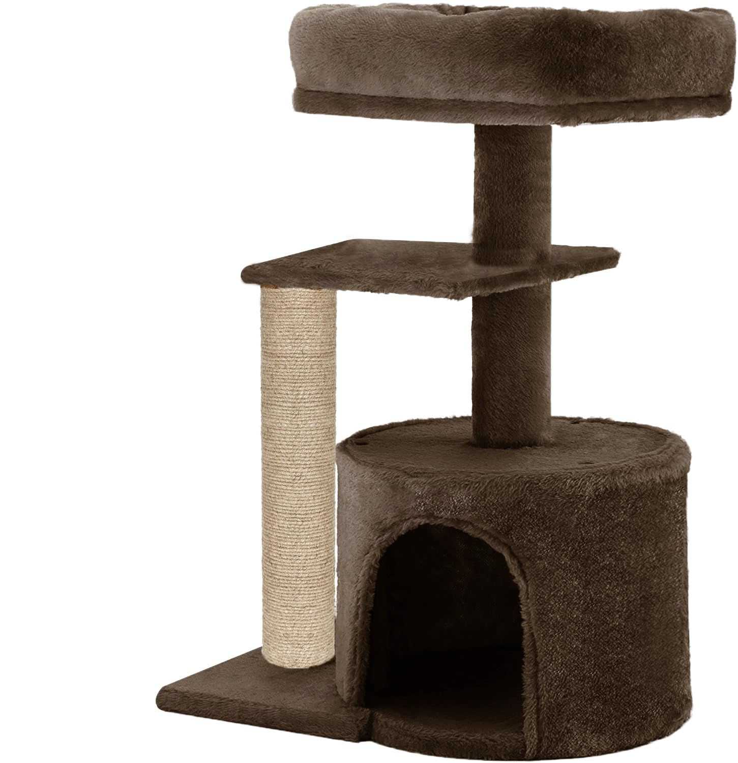 Cat Kitten Scratching Post Activity Tree - Condo, Fur Fabric, Detachable Bed, Jute Rope (Brown - FURR-33)