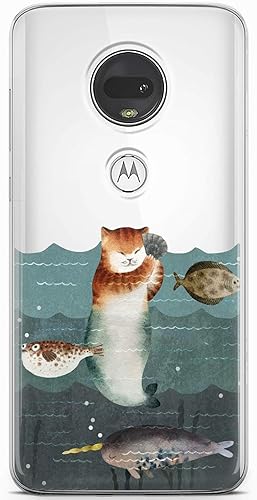 Mertak Funda de teléfono compatible con Motorola Edge + Moto G9 G8 Plus G7 Play Power Z4 Mermaid Cat Lindo TPU Delgado Mujer Peces Protección Ligera