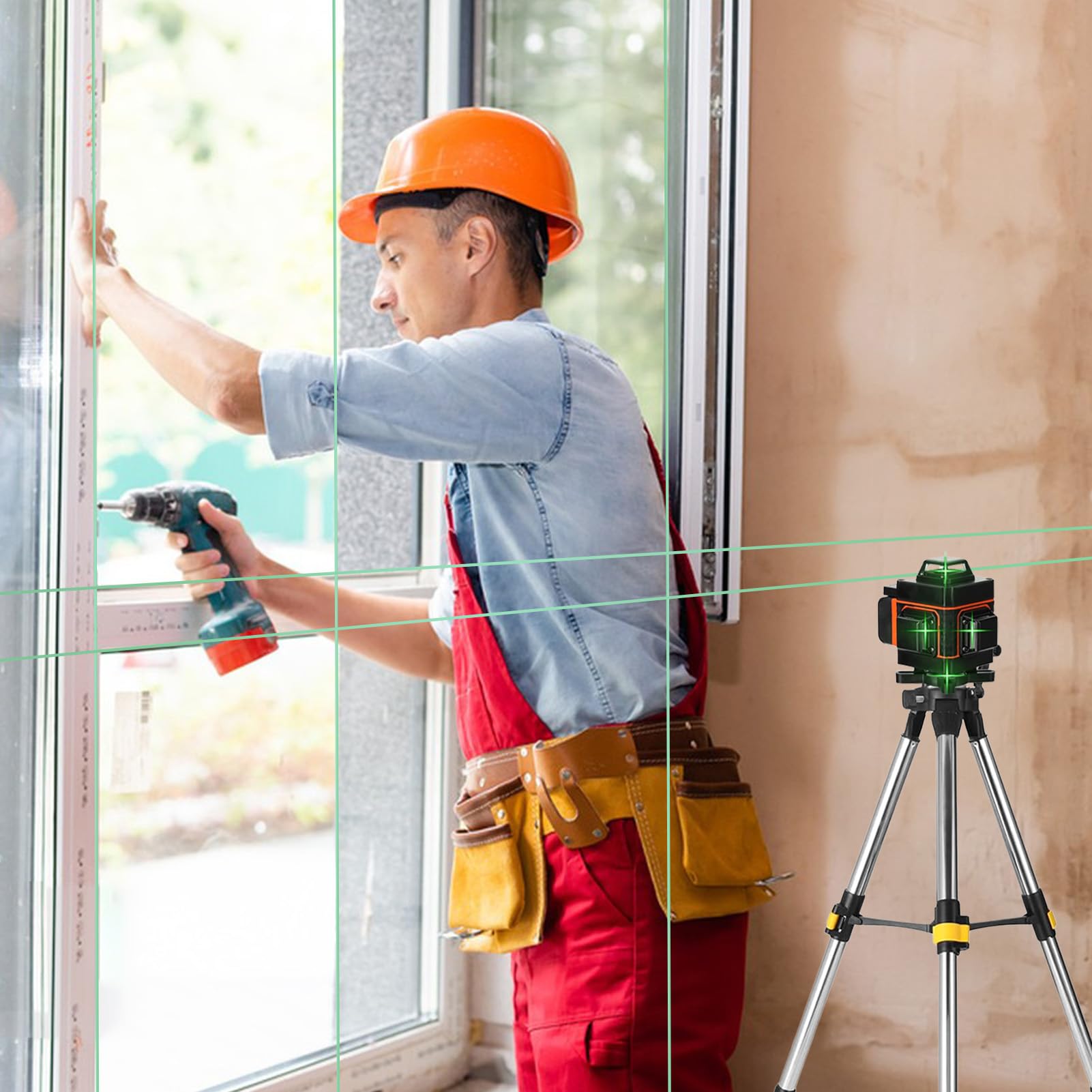 Trípode para láser y niveladores, interfaz de rosca de 5/8" con adaptador de 1/4", trípode telescópico de acero inoxidable (altura de trabajo 37-110 cm) con bolsa de almacenamiento