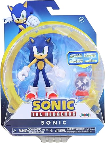 Jakks Pacific Sonic The Hedgehog - Figura de 4 pulgadas Sonic (moderno) con caja de artículos invencible