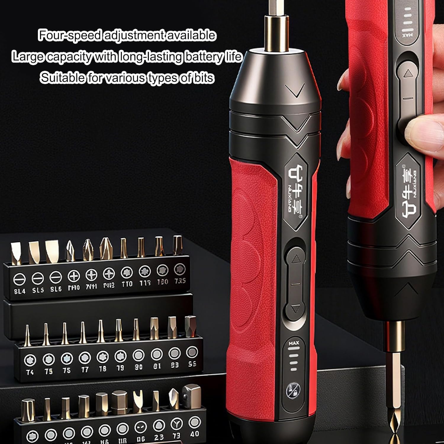 Professional Electric Screwdriver Featuring 4 Speed Torques Control Ergonomic Grip Design Power Drill Bit Set