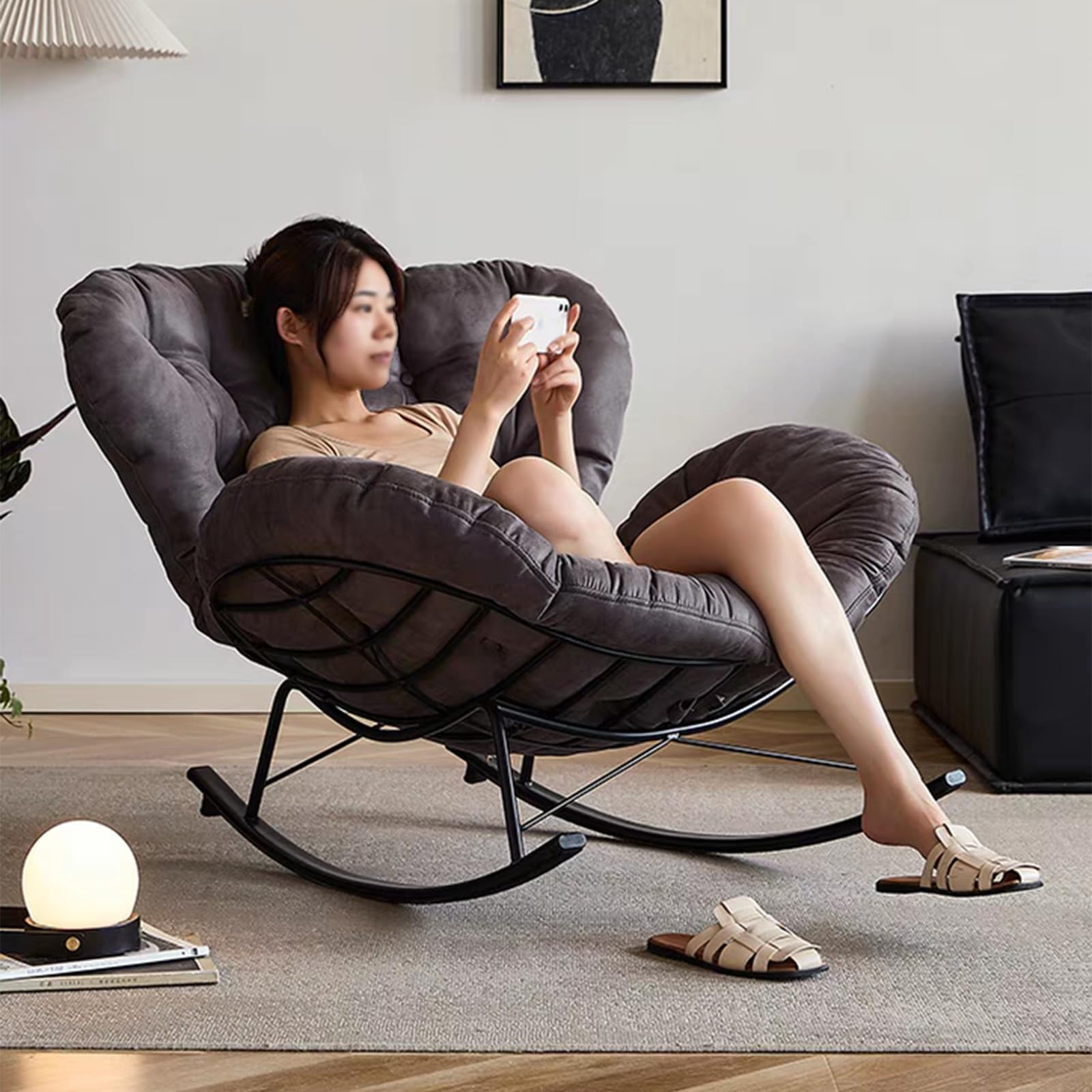 Sedie a Dondolo per Soggiorno,Poltrona Allattamento,Poltrona a Dondolo Imbottita,Comoda Sedia da Lettura, Moderna Sedia a Dondolo, per Soggiorno,(Light Gray)