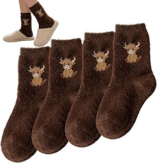 レディース もこもこソックス | 1足 牛柄 防滑 あったかインナー,女性用 フワフワ ソックス,家庭用 寝室 リビングルーム 冬 クリスマス 誕生日 用