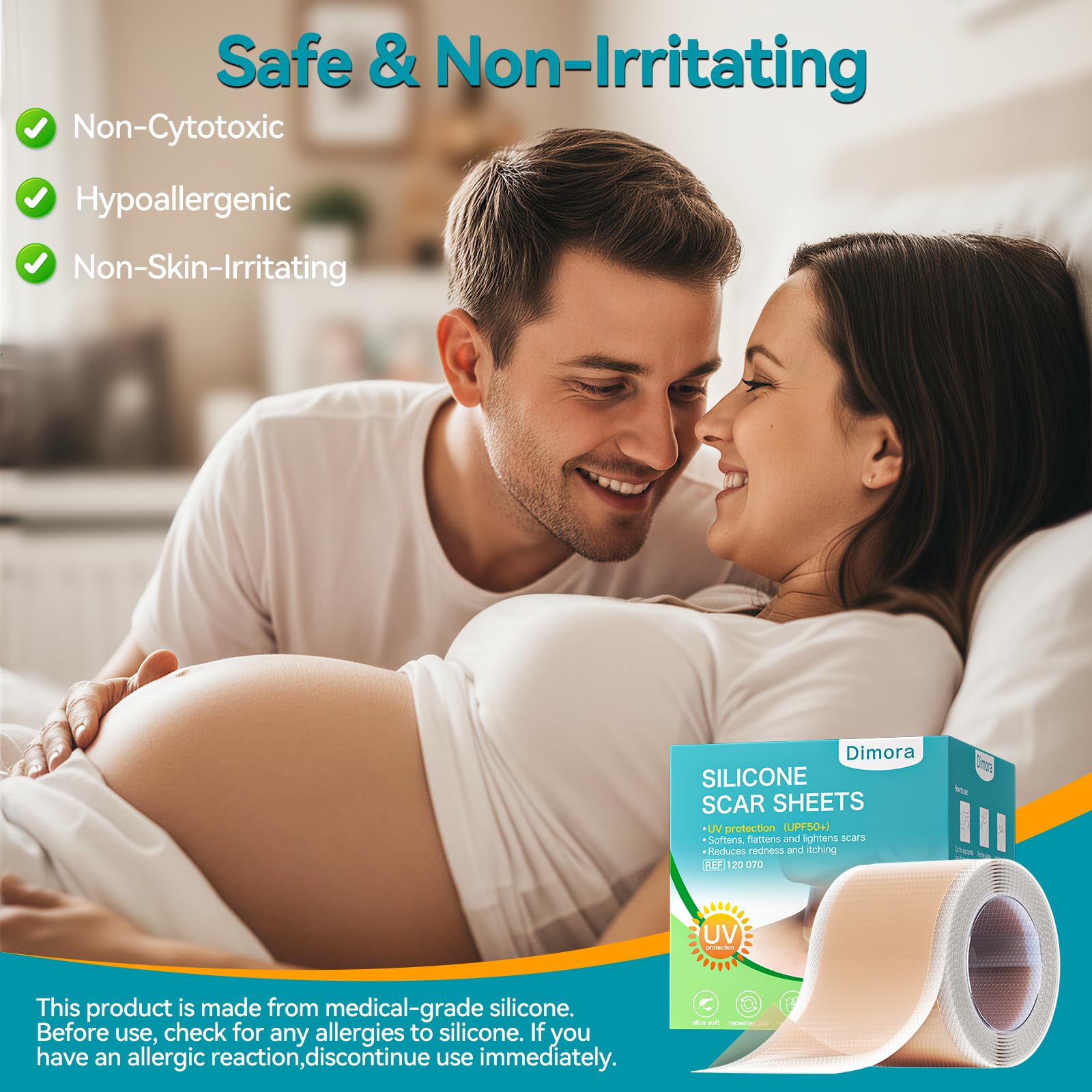 Dimora Fogli di cicatrici in silicone UPF50+ con protezione UV 1.6 "x78" rotolo | Protezione UV, riutilizzabile, ammorbidisce, appiattisce le cicatrici, riduce il rossore