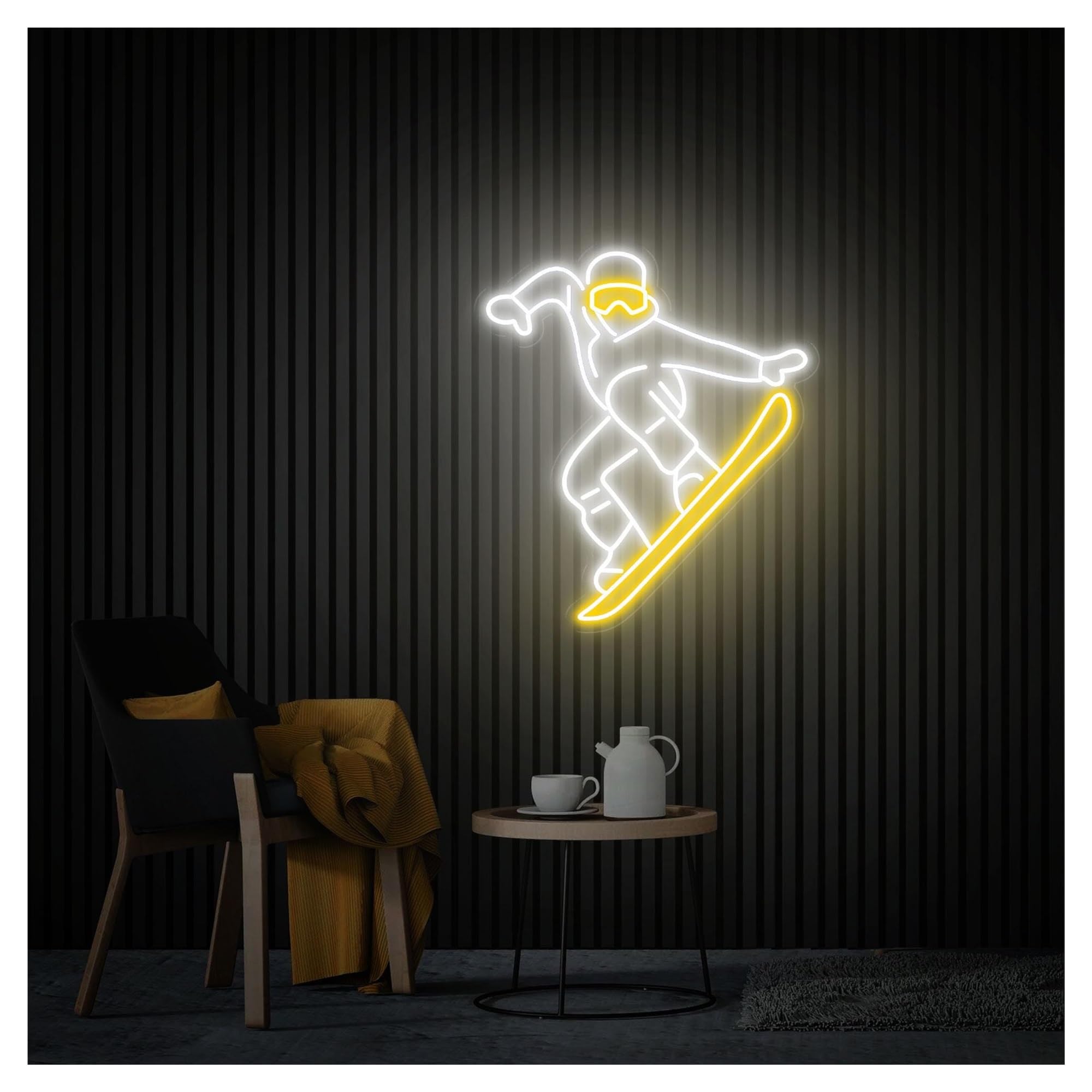 RONGCH Hanging Art Signs Snowboarder Neon Sign,Suitable for Skiing Sports Shop Wall Decor with Dimmable 44cmx50cm(G)