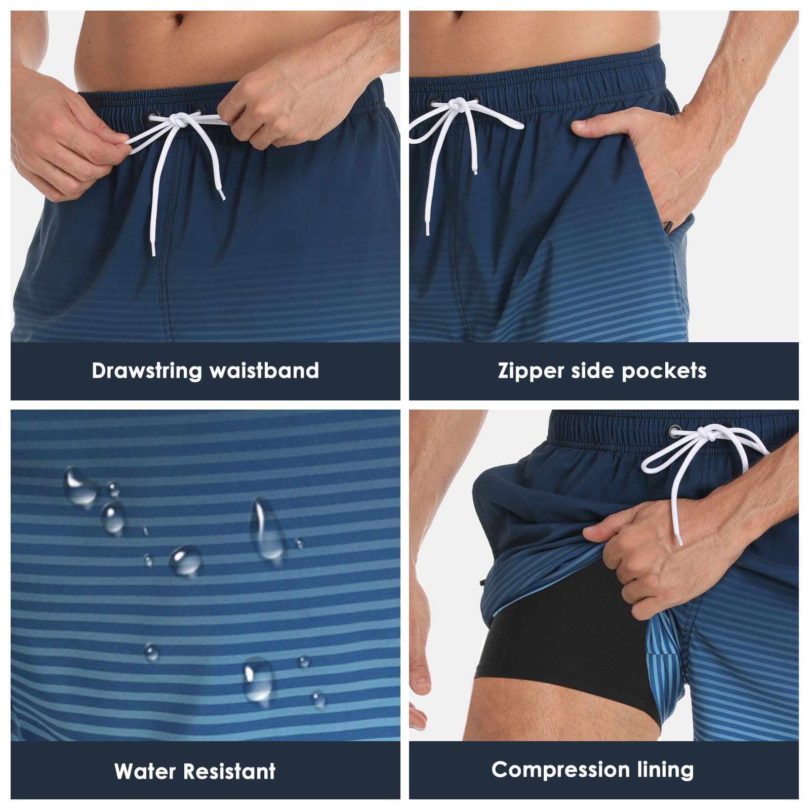 Bañador Hombre con Forro Compresión y Bolsillos, Shorts de Baño para Natación Secado Rápido Hidrófugo Banador para Hombre — view 5