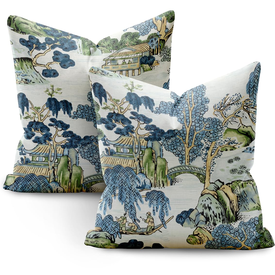 HUBUYTEFE Chinoiserie Pillow Covers 18x18 Set of 2,Pillow Covers Outdoor Decorative Linen Pillow Covers for Couch Bed Sofa Cushion Farmhouse Pillowcases