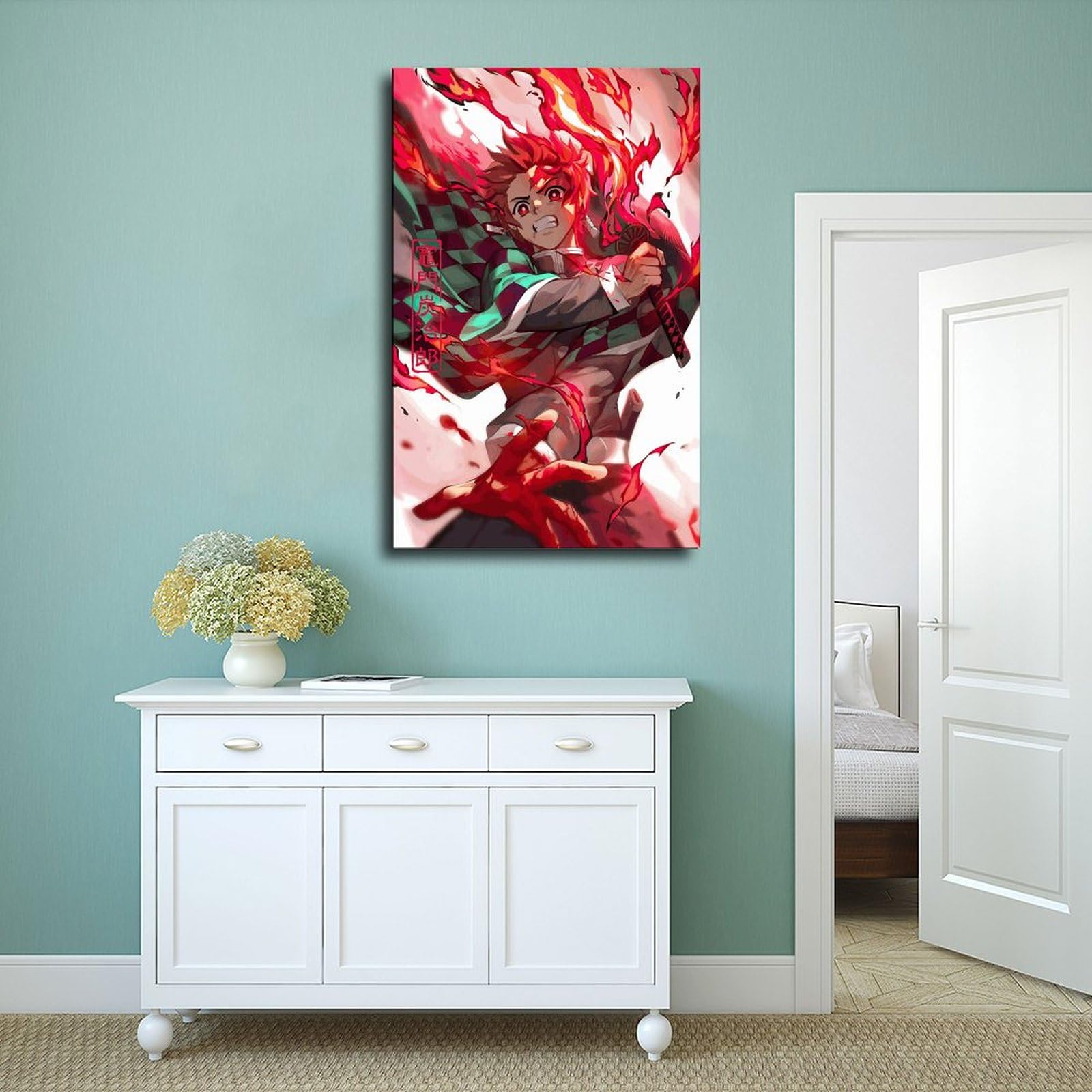 DATOZA Poster décoratif sur toile Demon Slayer Tanjiro Fanart - Impression d'art moderne pour chambre à coucher - 50 x 75 cm
