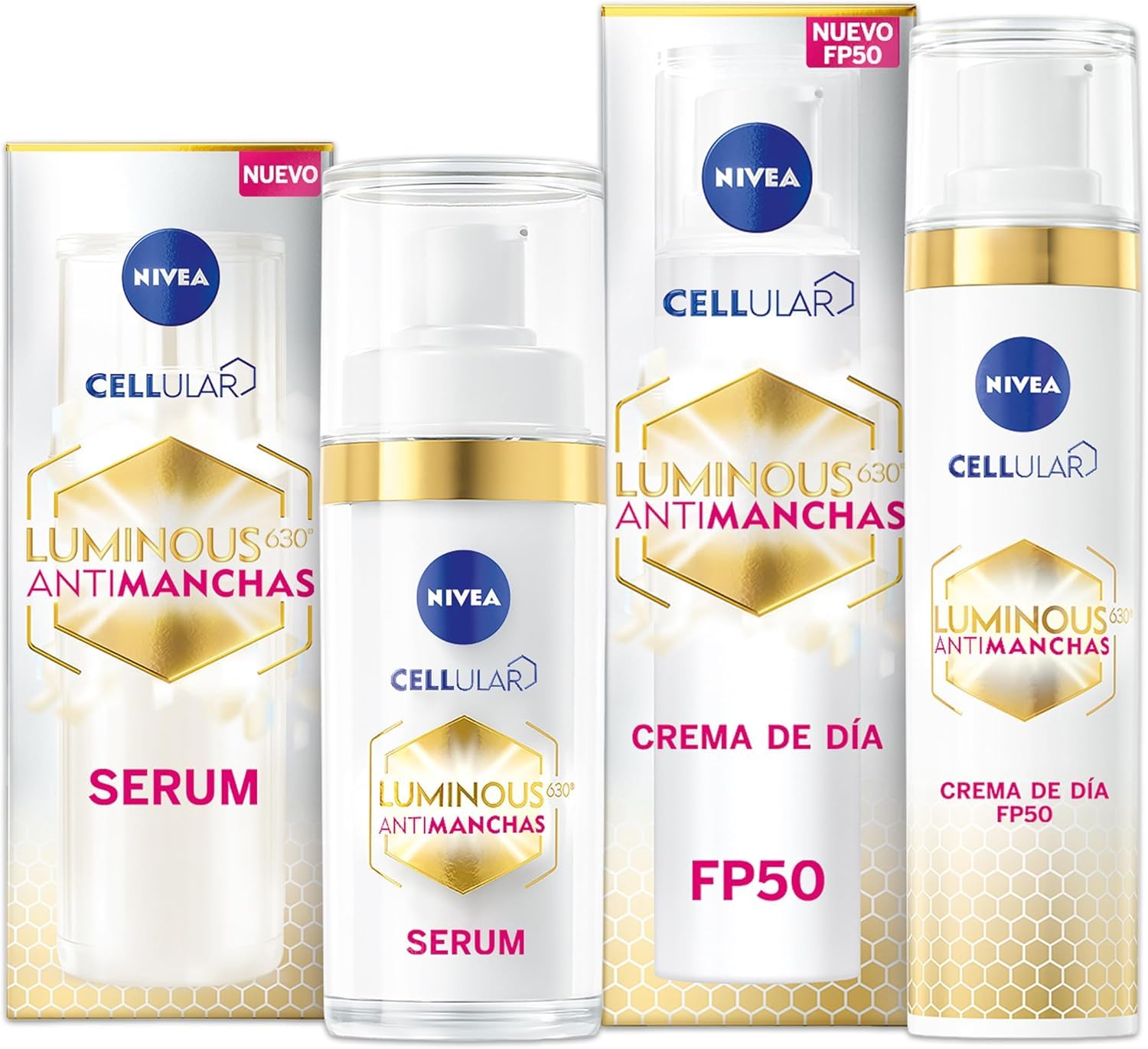NIVEA Cellular LUMINOUS 630 Pack Antimanchas Tratamiento Avanzado, set de regalo con sérum facial (1 x 30 ml) y crema de día (1 x 40 ml) para una piel uniforme y luminosa
