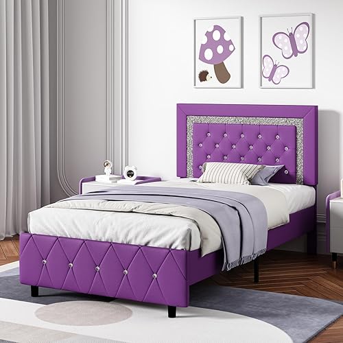 Miniatura 96 de BarnFurin - Base de cama matrimonial con cabecera capitoné, plataforma tapizada con diseño de diamante, base de colchón, soporte de listones de