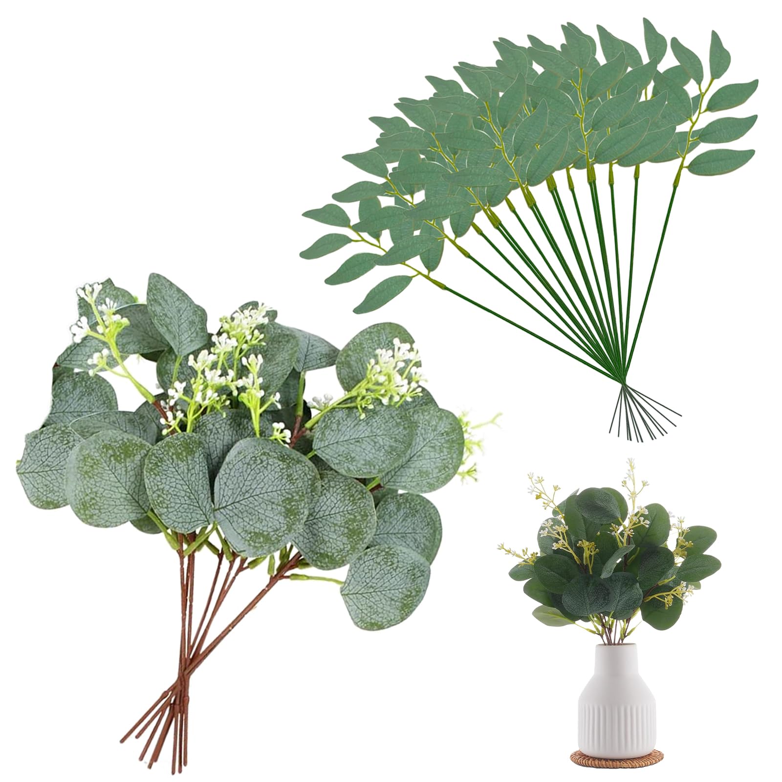 Kighdel 30PCS Artificial Eucalyptus, Eucalyptus Stems, Natural Eucalyptus Dried Flowers