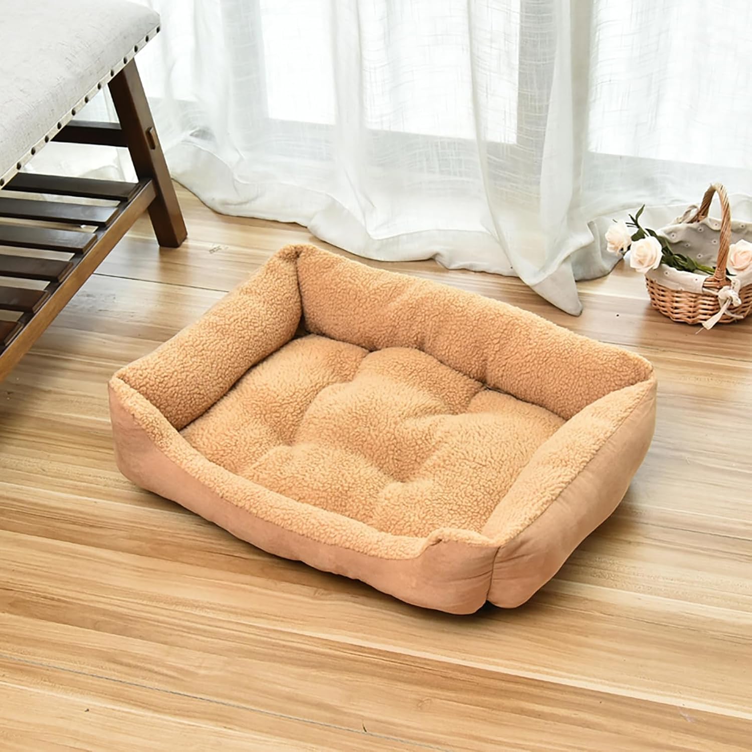 Dog Beds for Large Medium Small Dogs, Dog Bed for Jumbo Dogs Orthopedic Calming Dog Sofa Bed Soft Couch Breathable Cuddler Pet Bed with Anti-Slip Bottom,Beige,70cm