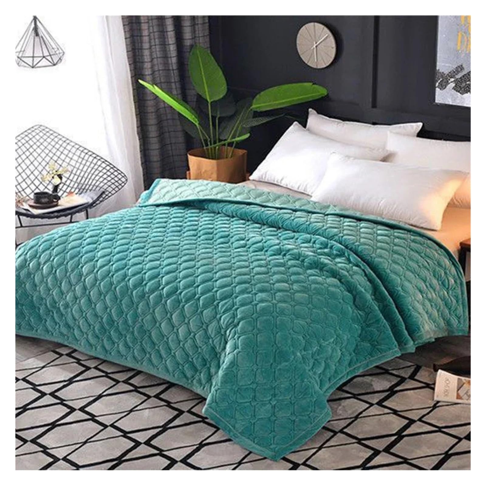Colchas Acolchadas Colcha de Franela Suave, Ropa de Cama Acolchada geométrica, colchas for Invierno, sábana Plana cálida, cubrecama Ligera Colcha Cubrecama De Microfibra(Blue,1pc 150x200cm)
