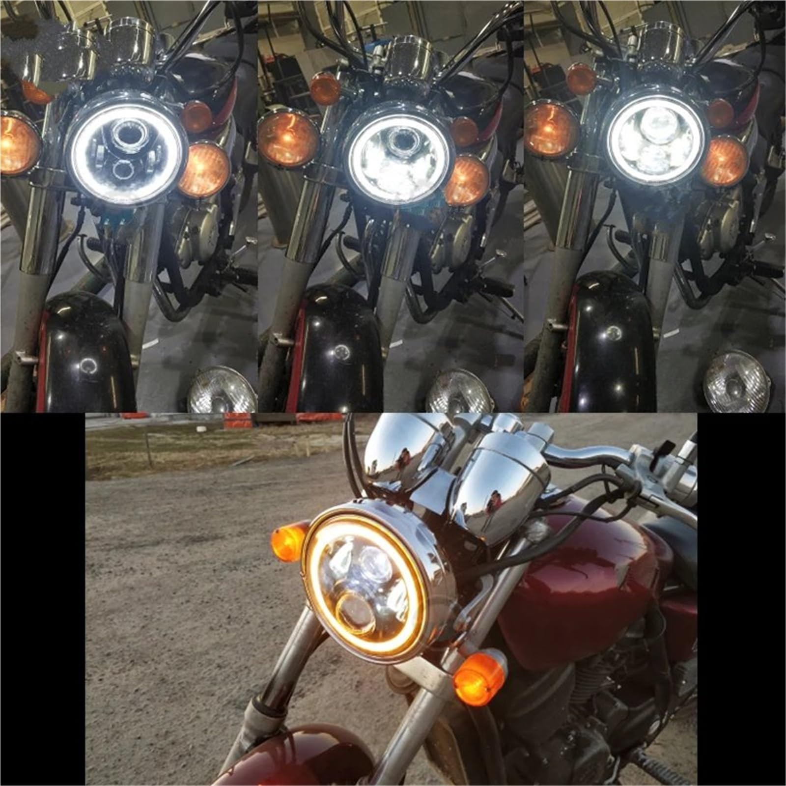 Faro Anteriore Moto per Softail per Fat per Boy per CVO per Touring per Strada per King Faro per Moto da 7 Pollici H4 A LED per Alto E Basso(1Pieces Black 75W)