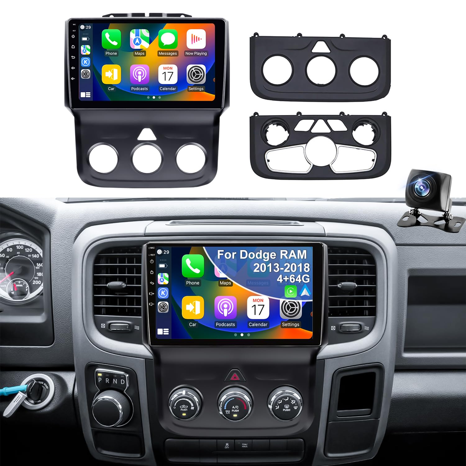 9-inch Android 14 GPS-navigatie Voor Dodge Ram 1500/2500/3500 (2013-2018) – Met CarPlay, AHD Achteruitcamera En Stuurwielbediening