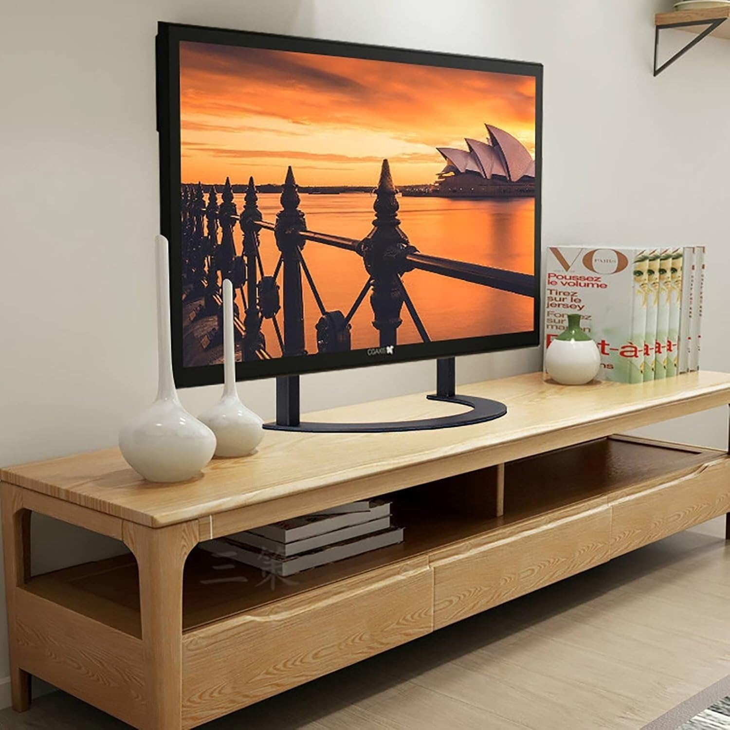 SGKOMN Monitor Arms Desktop TV Stand Desktop TV Base with Integrated Flat Screen TV Base Stand Suitable for 37-65 Inch TVs, Onecolor