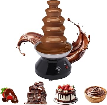 5 Tier Commercial Chocolate Fountain, 230W 7lb Large Capacity Stainless Steel Hot Chocolate Fondue Tower Fountain Machine for Buffet Dinner, Wedding Parties, 86-230F Black