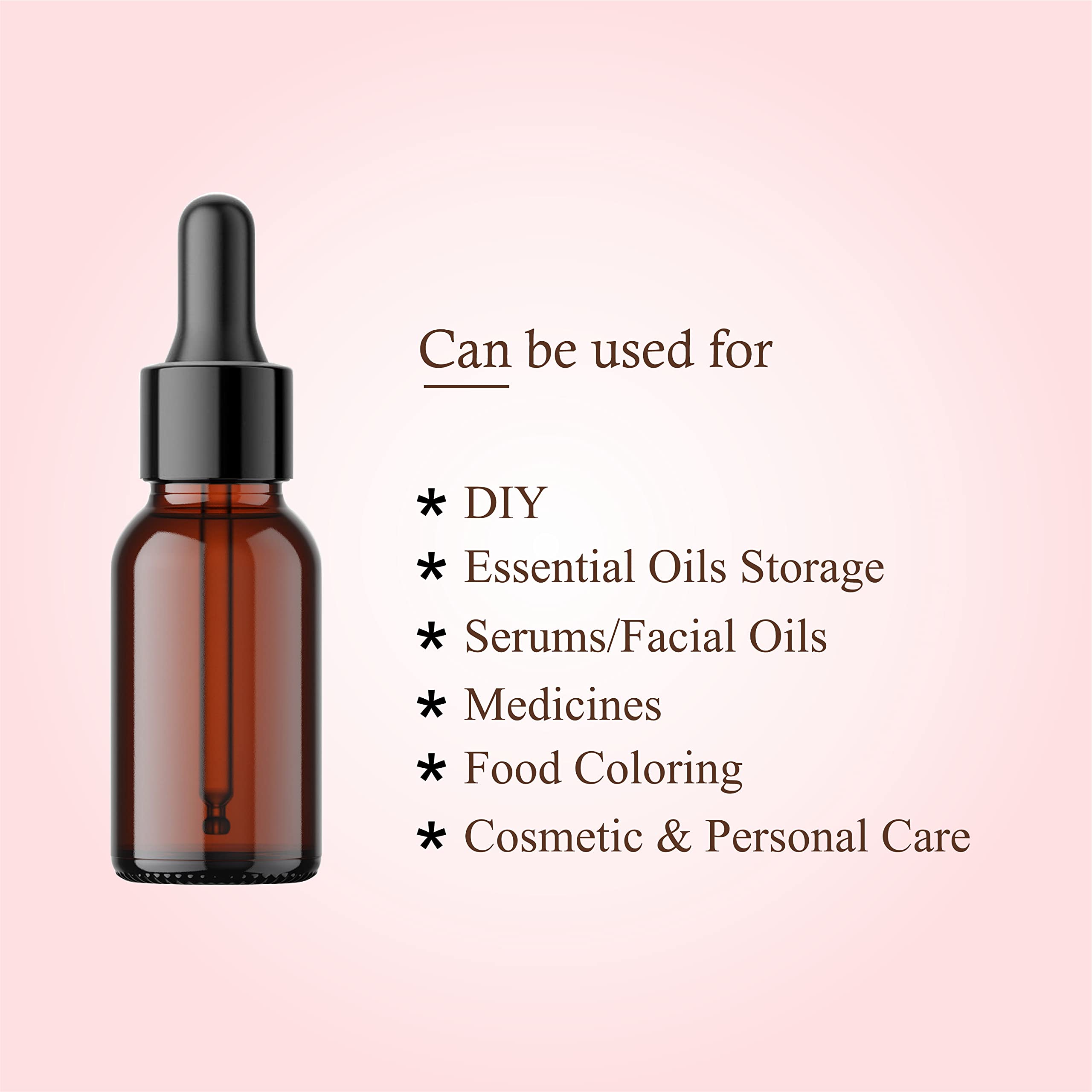 PACKCESS 15ml Amber Glass Dropper Bottle With All Black Silicon Teat | Refillable, Reusable | Leak Proof For Essential Oils, Blends | DIY Face Oil & Perfume Bottle (15, Round, 6, UGA-1) - Image 2 thumbnail