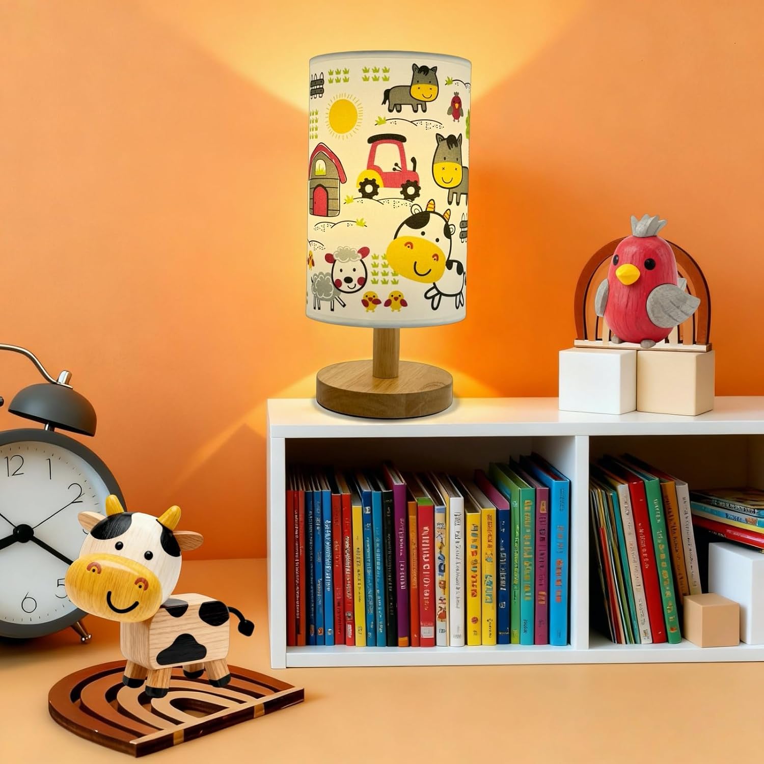 Kids Night Light with 3 Color Temperatures - Animals Desk Lamp for Nursery & Toddler Rooms, Boho Wood Base Bedroom Lamp, Safe Gift for Boys, Girls, Baby & Kids Playroom