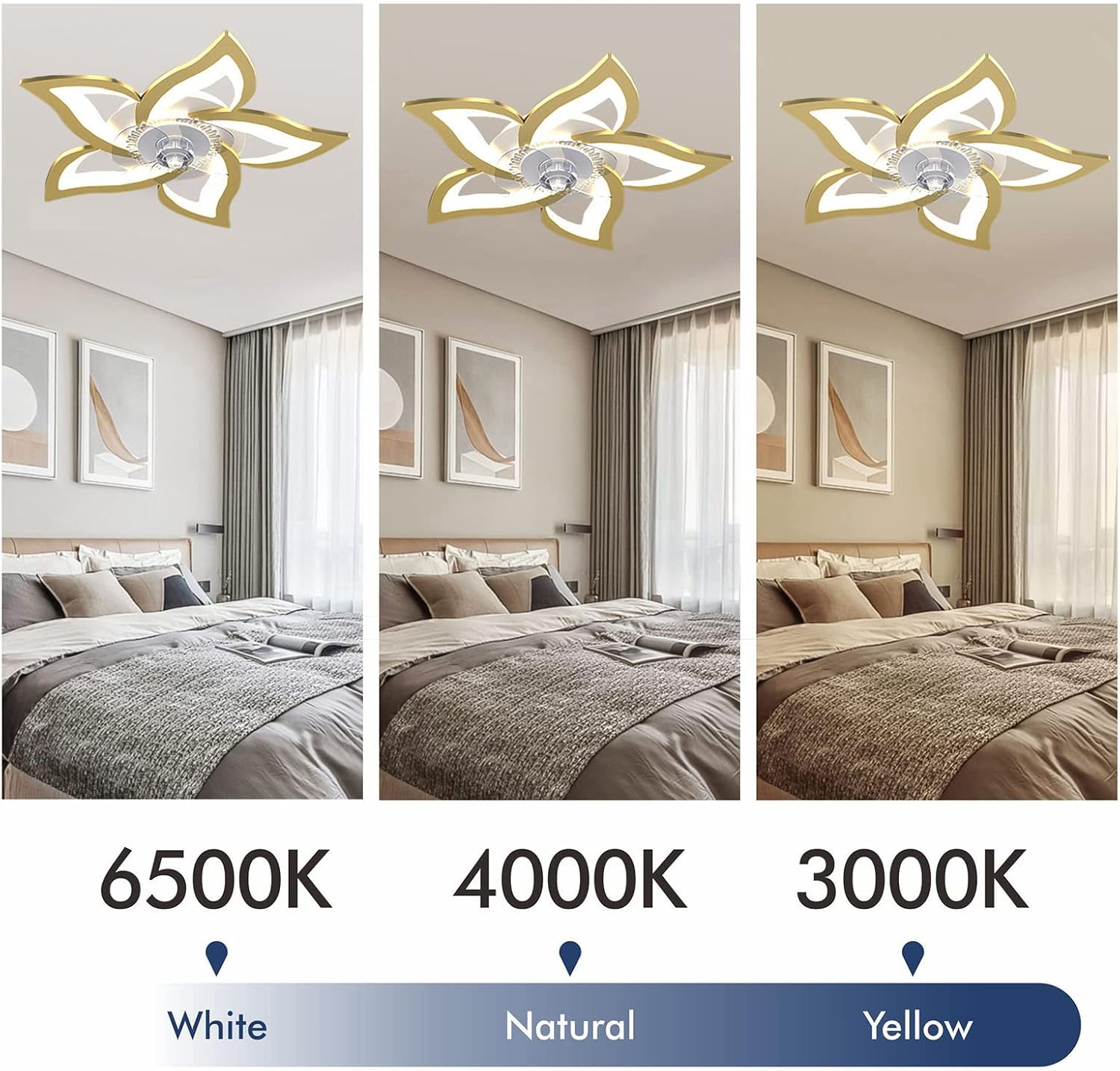 YUEGOO Floral Ceiling Fan with Light and Remote Control Motor Reversible 6 Speed Silent Ceiling Fans with Lamps Dimmable for Bedroom Living Room with App Timer/D