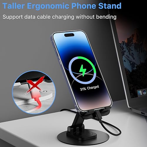 Miniatura 3 de MYBAT PRO Paquete de 2 soportes giratorios de 360 para teléfono, soporte ajustable para escritorio, base plegable para teléfono para uso de viaje,