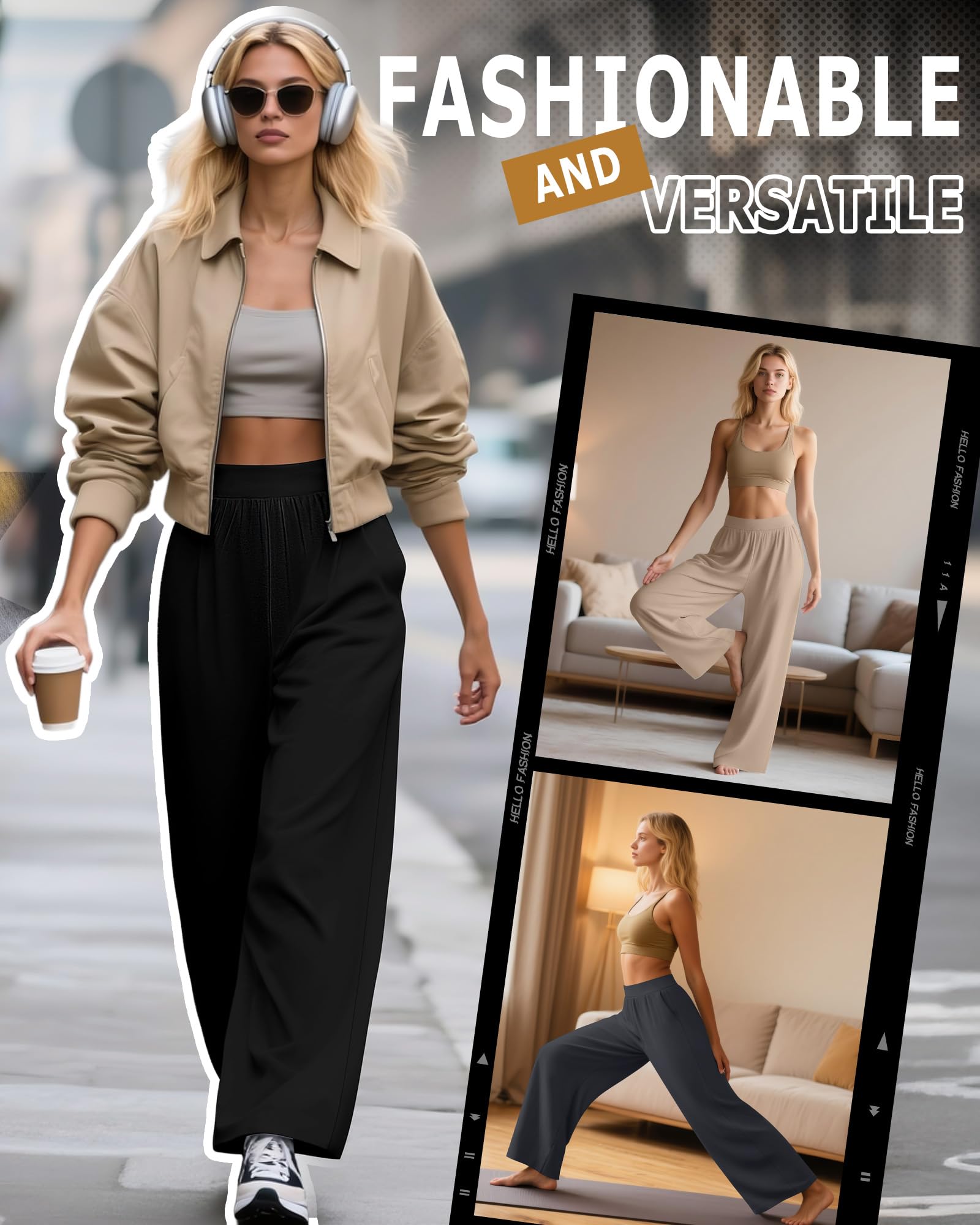 Huukeay 3 Pack Women's Lounge Pants, Cozy Wide Leg Lounge Pants with Pockets Loose Flowy Yoga Sweatpants Workout Comfy Jogger