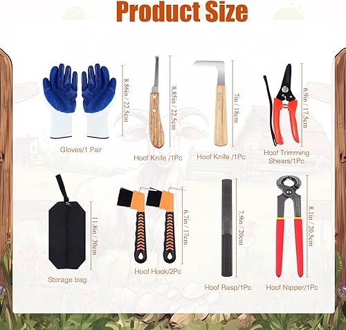 Miniatura 2 de WILLBOND 9 piezas de 8 pulgadas de cabra recortadora de pezuñas de cabra, herramienta de herrador, lima de pezuña, cerdo de cabra, tijeras de metal,