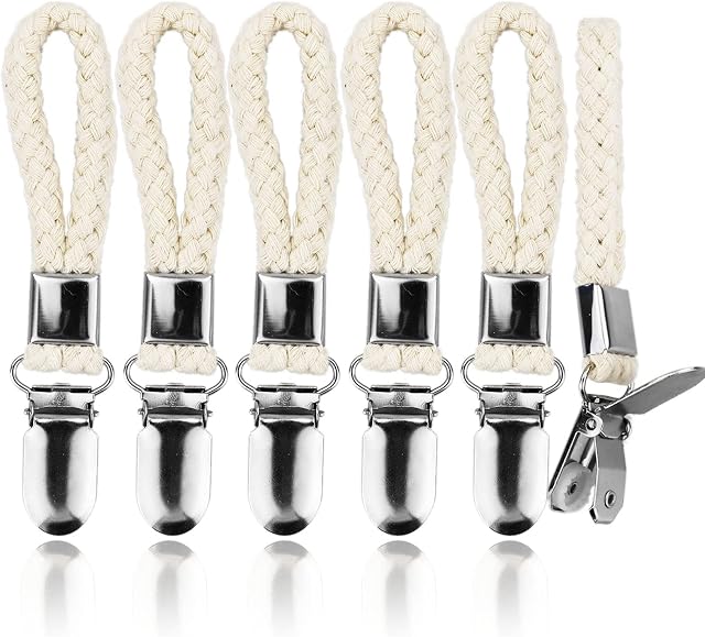 6 pcs Towel Clips, Metal Tea Towel Hooks with Woven Cotton, Sturdy Hanging Clips Tea Towel Holders, Storage Clips for Hanging Clothes, Tea Towel/Hand Towel Clip Hooks for Kitchen Bathroom