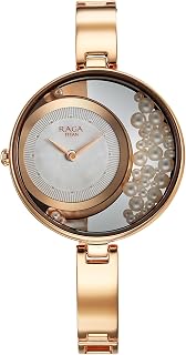 Titan Raga Power Pearls Quartz Analog White Dial Rose Gold Metal Strap Watch for Women - NT95224WM01F