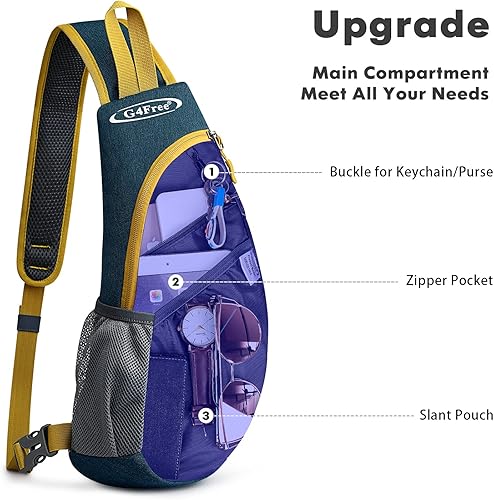 Miniatura 2 de G4Free Bolsos de hombro para hombre, mochila pequeña cruzada para el pecho (azul oscuro)