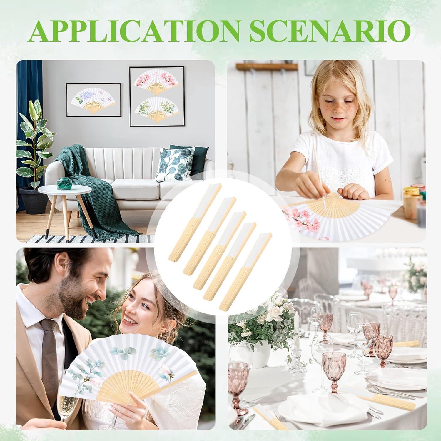 CHRORINE 48 Pack White Bamboo Folding Fans Handheld Paper Hand Fans for Women Foldable Girls Wedding DIY Decoration Party Favors