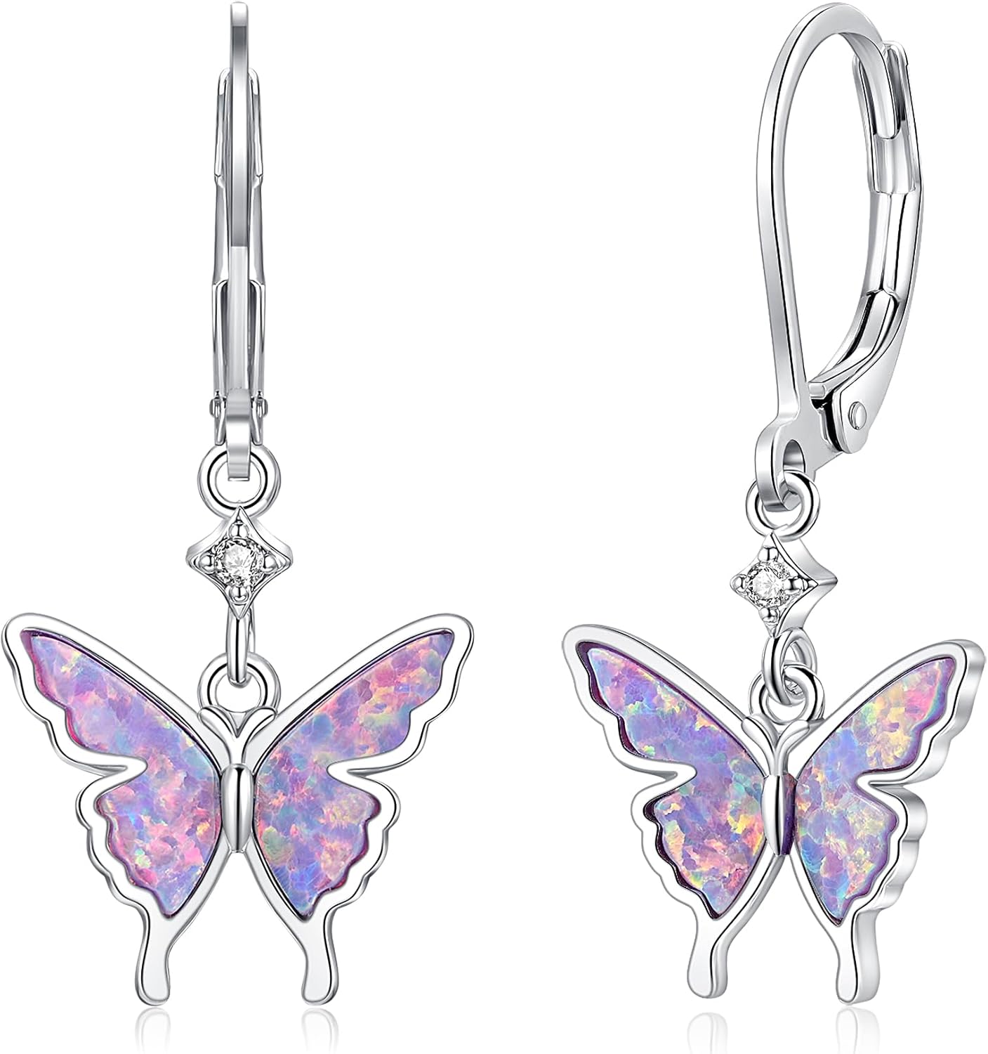 CiNily Butterfly Earrings for Women Dangling Earrings, Created Opal Dangle Drop Earrings Lightweight Dainty Butterfly Earrings 14K White Gold, Rose Gold, Yellow Gold Plated