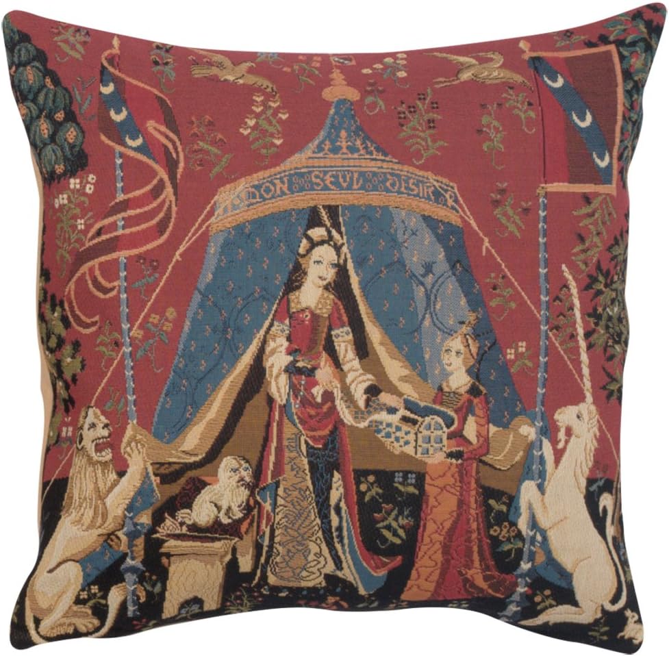 Charlotte Home Furnishings Decorative Couch Pillow Cover 18x18 in, A Mon Seul Desir Throw Pillow Cover for Bed, Tapestry Cushion Cases for Living Room Home Decor, European Cotton Jacquard Woven