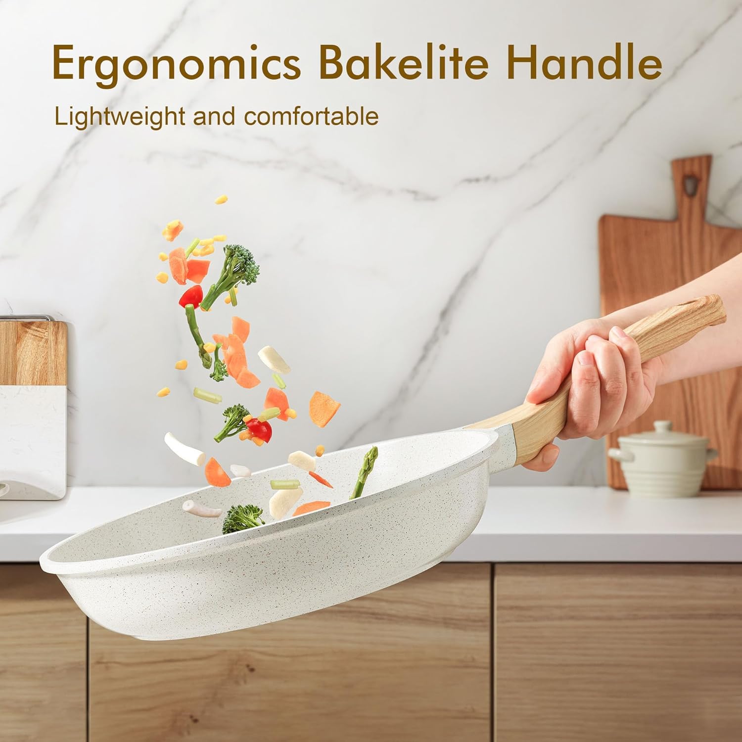 SENSARTE Nonstick Ceramic Frying Pan Skillet, 20cm Omelet Pan, Healthy Non Toxic Chef Pan, Induction Compatible Egg Pan with Heat Resistant Handle, PFAS-Free, White