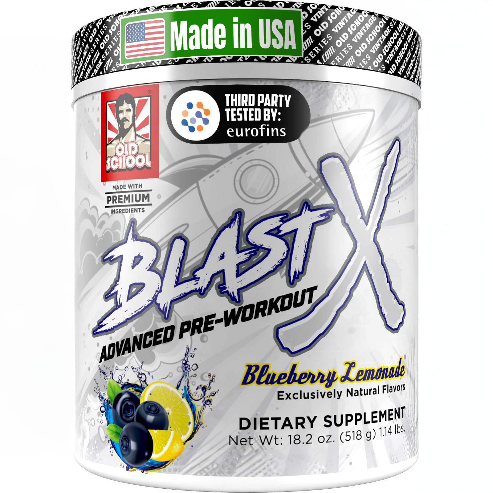 Old School Labs | Blast X Advanced Pre Workout Powder, Intense Energy Booster Preworkout for Men & Women | Blueberry Lemonade