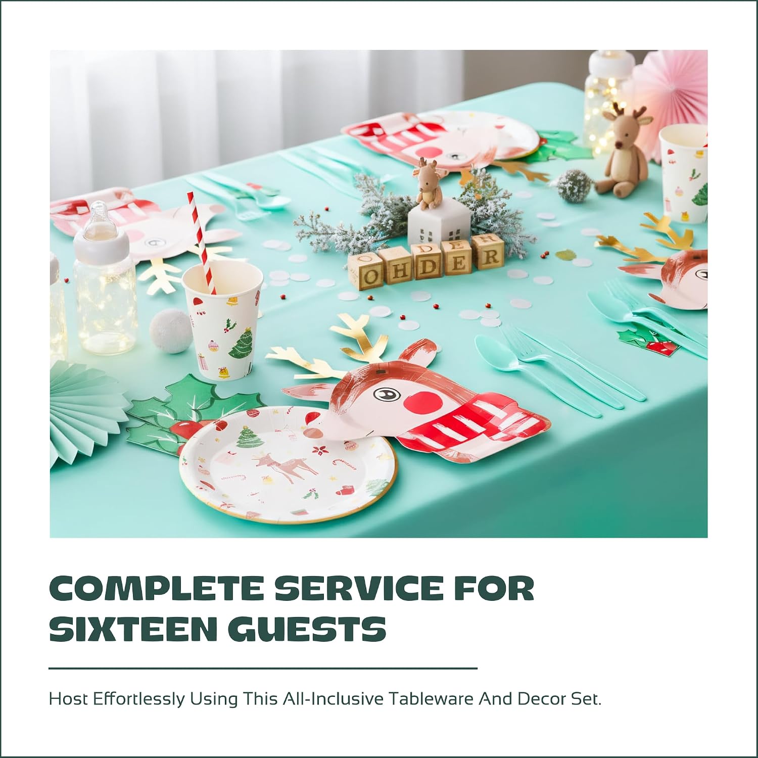 Woodland Deer Baby Shower Decorations & Winter Onederland 1st Birthday Party Supplies - 16 Guests - Mint Blue & Red Fawn Paper Plates, Napkins, Cups, Cutlery for Oh Deer Baby Shower, Forest Theme
