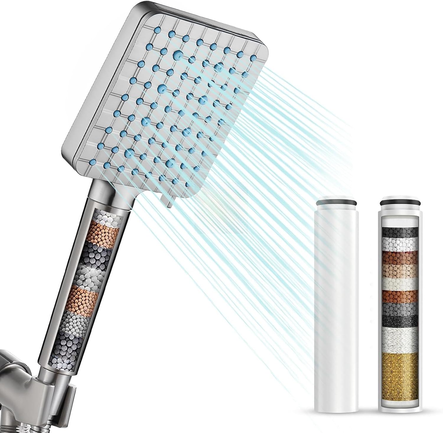 Cobbe Filtered Shower Head with Handheld + 2 Pack Replacement Filters（Brushed Nickel）