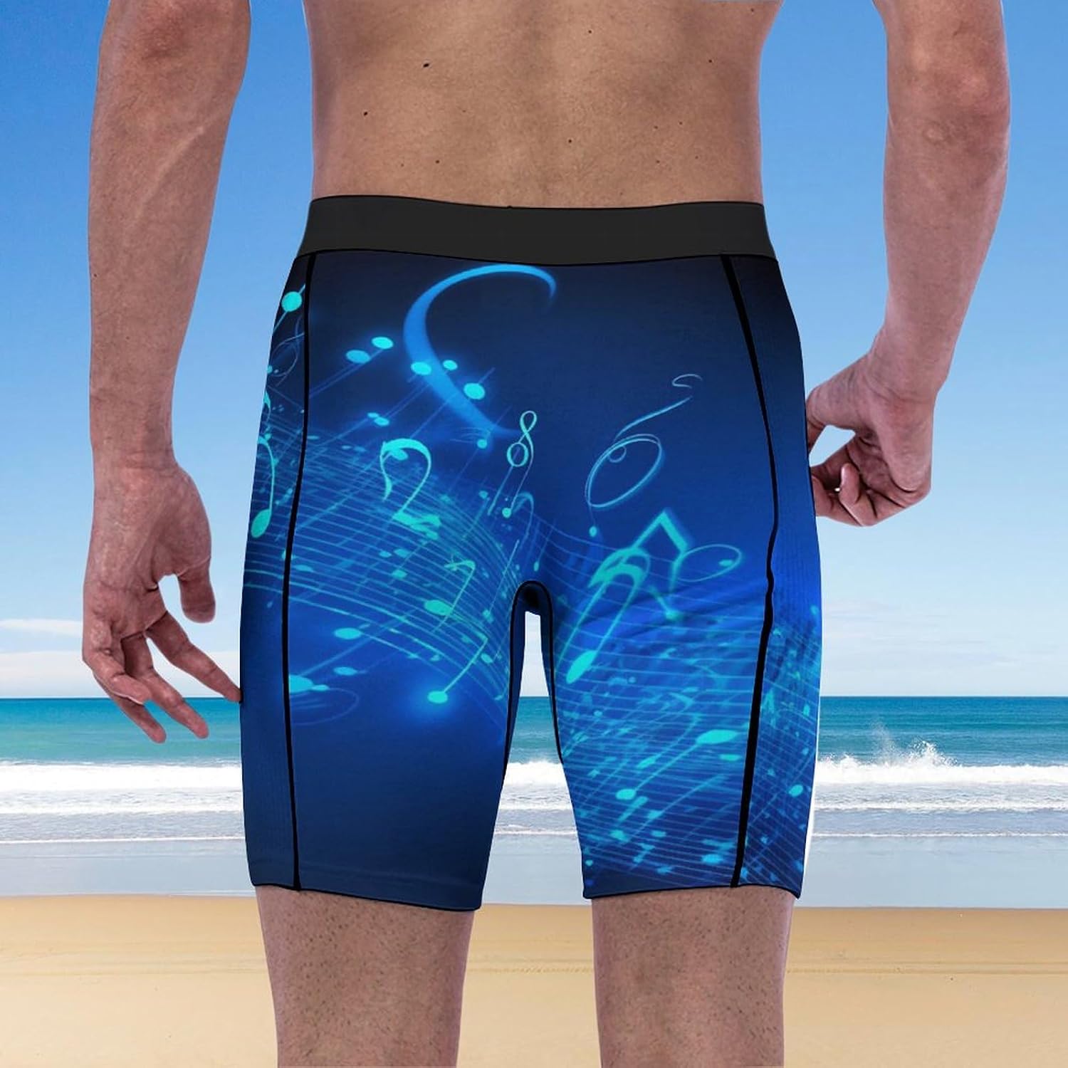 Blue Musical Notes Compression Shorts Men Spandex Sport Shorts Workout Performance Baselayer Underwear