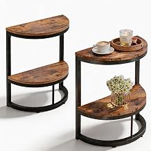 TooCust Half Round End Tables Living Room Set of 2, 9.8" D x 19.7" W x 24" H, 2-Tier Small Half Circle Table with Storage Shelf, Half Moon Table with Metal Frame, Farmhouse Wood Side Tables, 2 Pack