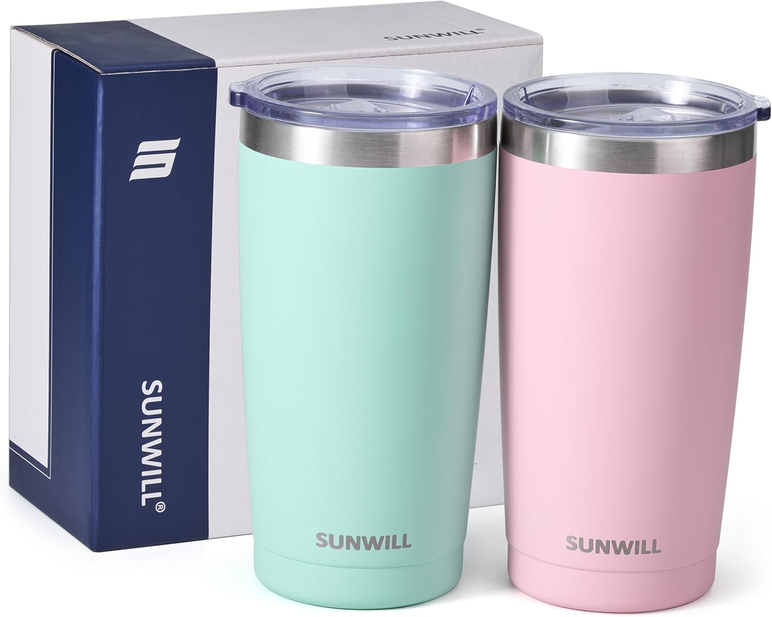 SUNWILL Travel Coffee Mug with Lid, 20 oz Tumbler Set of 2, Insulated Stainless Steel Cup for Water, Tea, Powder Coated Sakura & Mint - Image 5