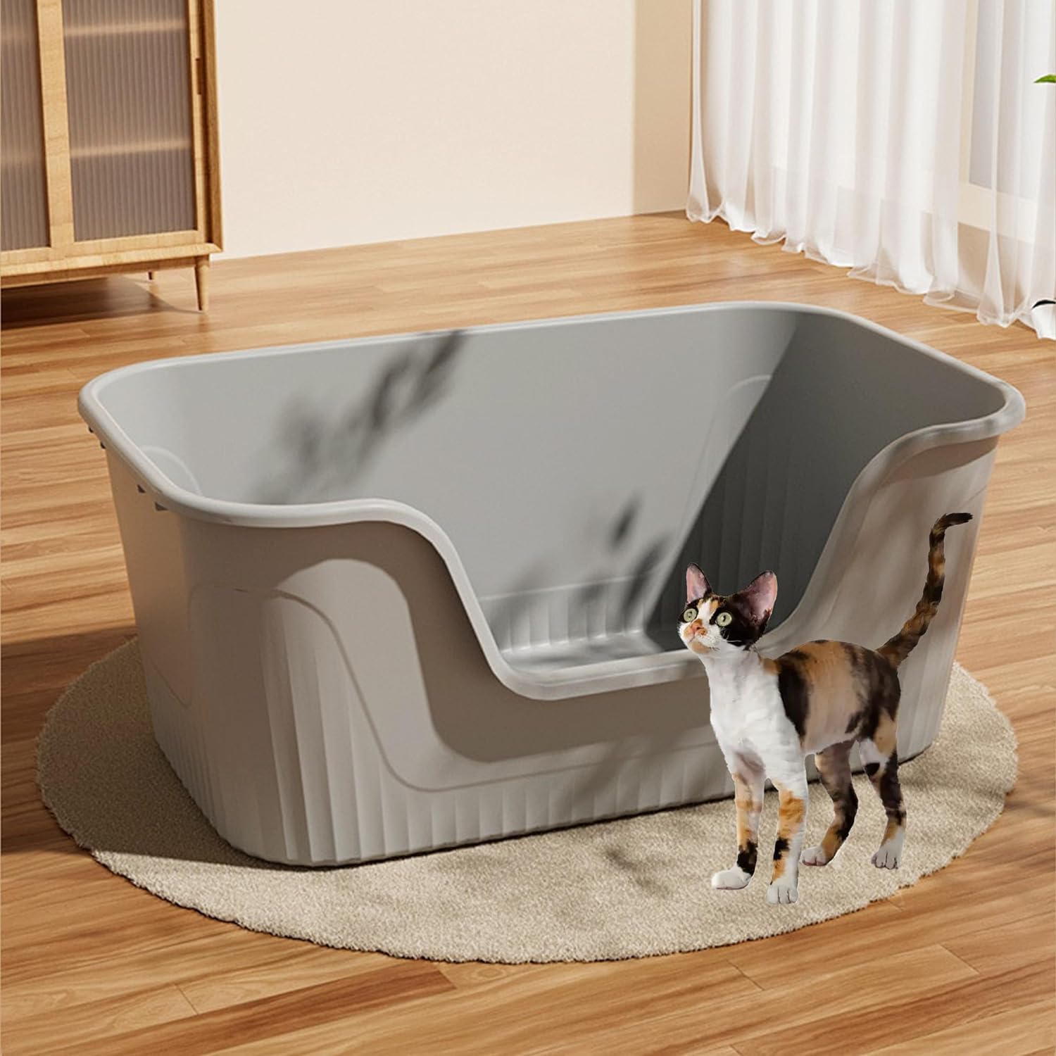 MEISO Toilette per Gatti con Vassoio e Paletta, Lettiera Aperta con Lati Alti per Tutti i Tipi di Gatto (Grigio)