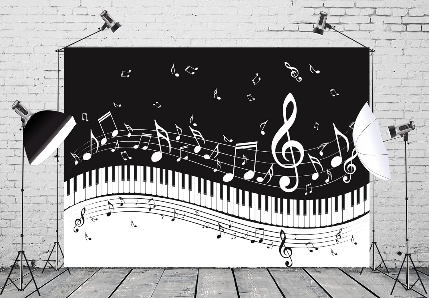 BELECO 9x6ft Fabric Piano Music Backdrop Musical Note Keys Black and White Photography Background Piano Keyboard Music Theme Birthday Party Decorations Banner YouTube Video Photo Props Wallpaper